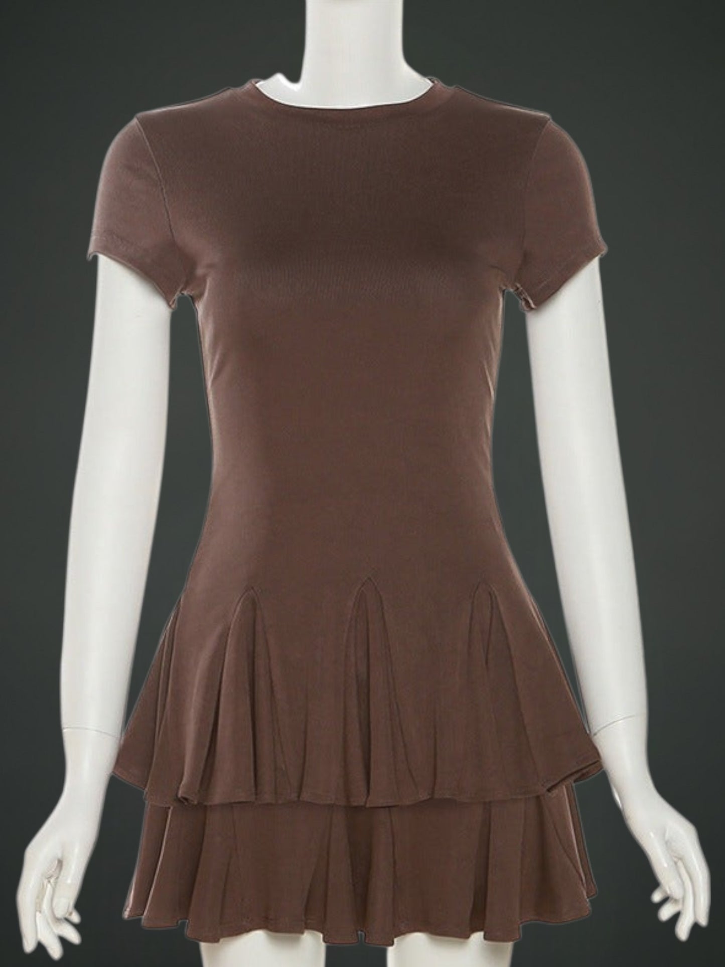 Naja | Women's Lightweight Mini Dress with Circular Neckline for Summer | Brown 5