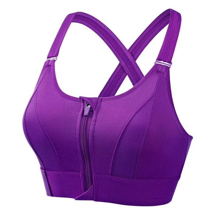 Women's Front Zip Sports Bra – Adjustable Straps, Shockproof Athletic Bra | 2 Pieces