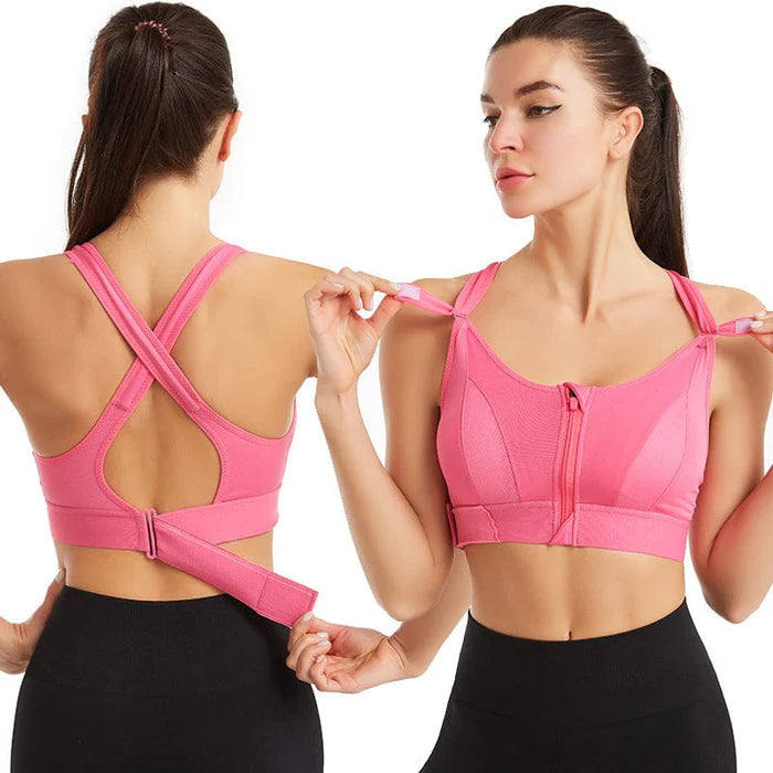 Women's Front Zip Sports Bra – Adjustable Straps, Shockproof Athletic Bra | 2 Pieces