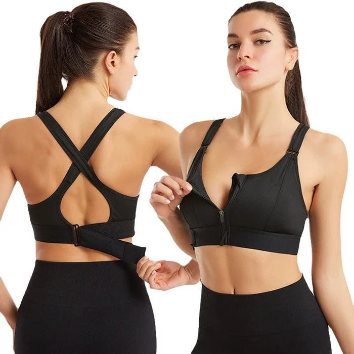 Women's Front Zip Sports Bra – Adjustable Straps, Shockproof Athletic Bra | 2 Pieces