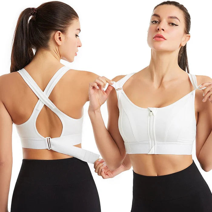 Women's Front Zip Sports Bra – Adjustable Straps, Shockproof Athletic Bra | 2 Pieces