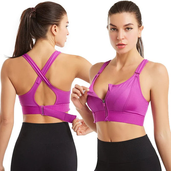 Women's Front Zip Sports Bra – Adjustable Straps, Shockproof Athletic Bra | 2 Pieces