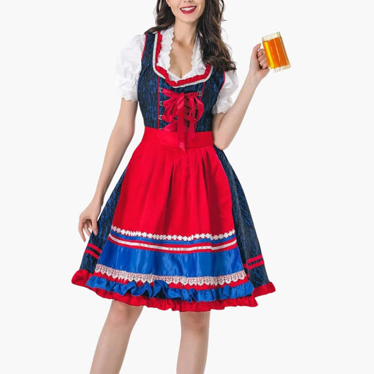 Oktoberfest Dirndl Dress | Knee-Length with Apron and Lacing | Red
