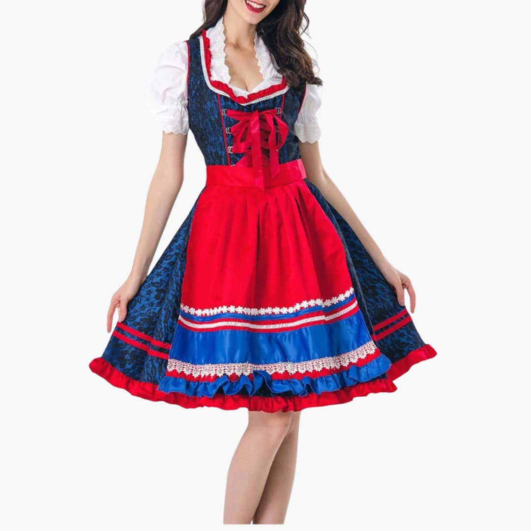 Oktoberfest Dirndl Dress | Knee-Length with Apron and Lacing | Red1
