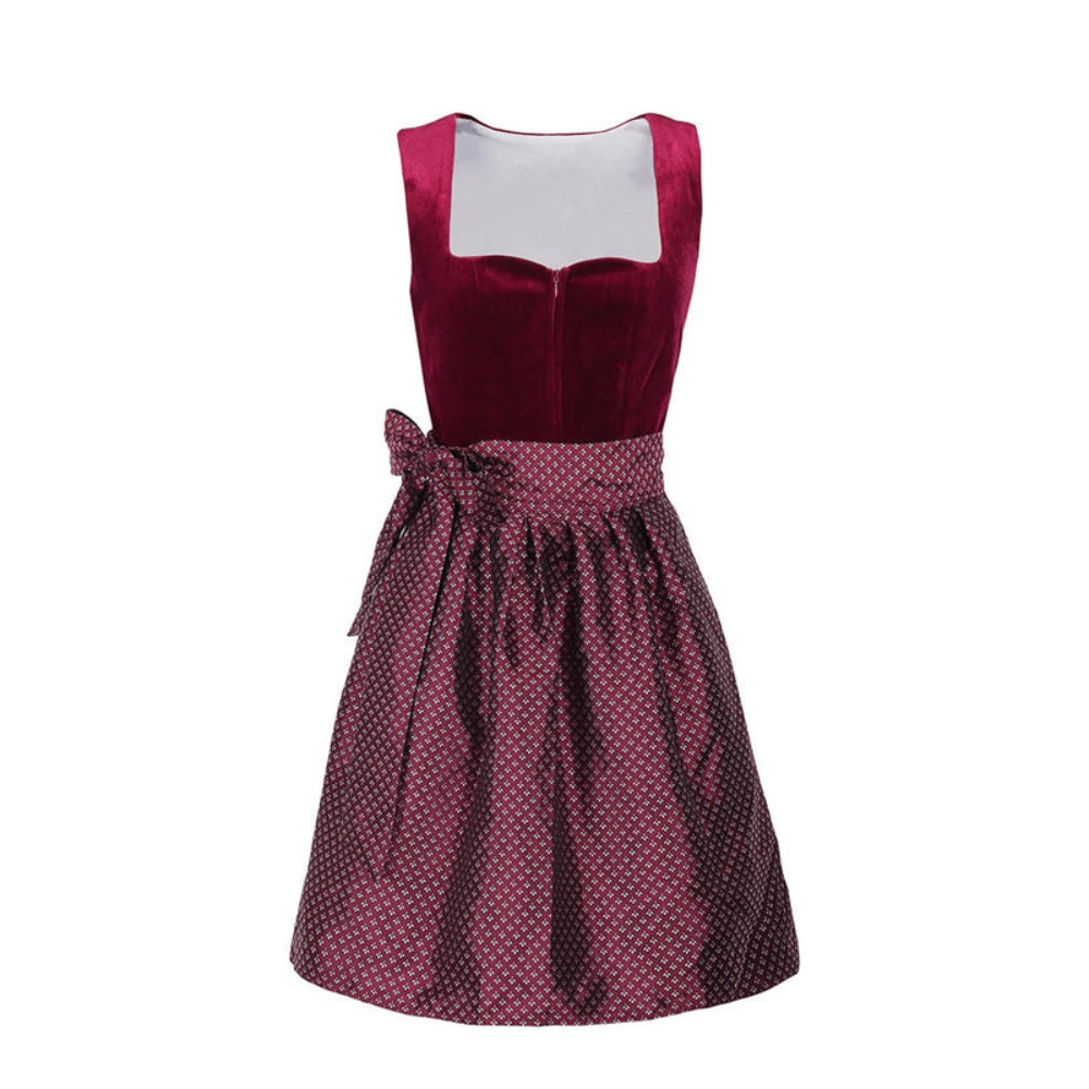 Oktoberfest Dirndl Dress | Sleeveless, Contrast Design | Red