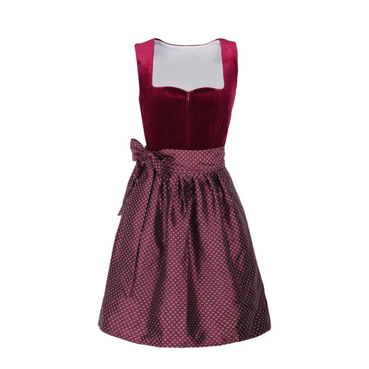 Oktoberfest Dirndl Dress | Sleeveless, Contrast Design | Red