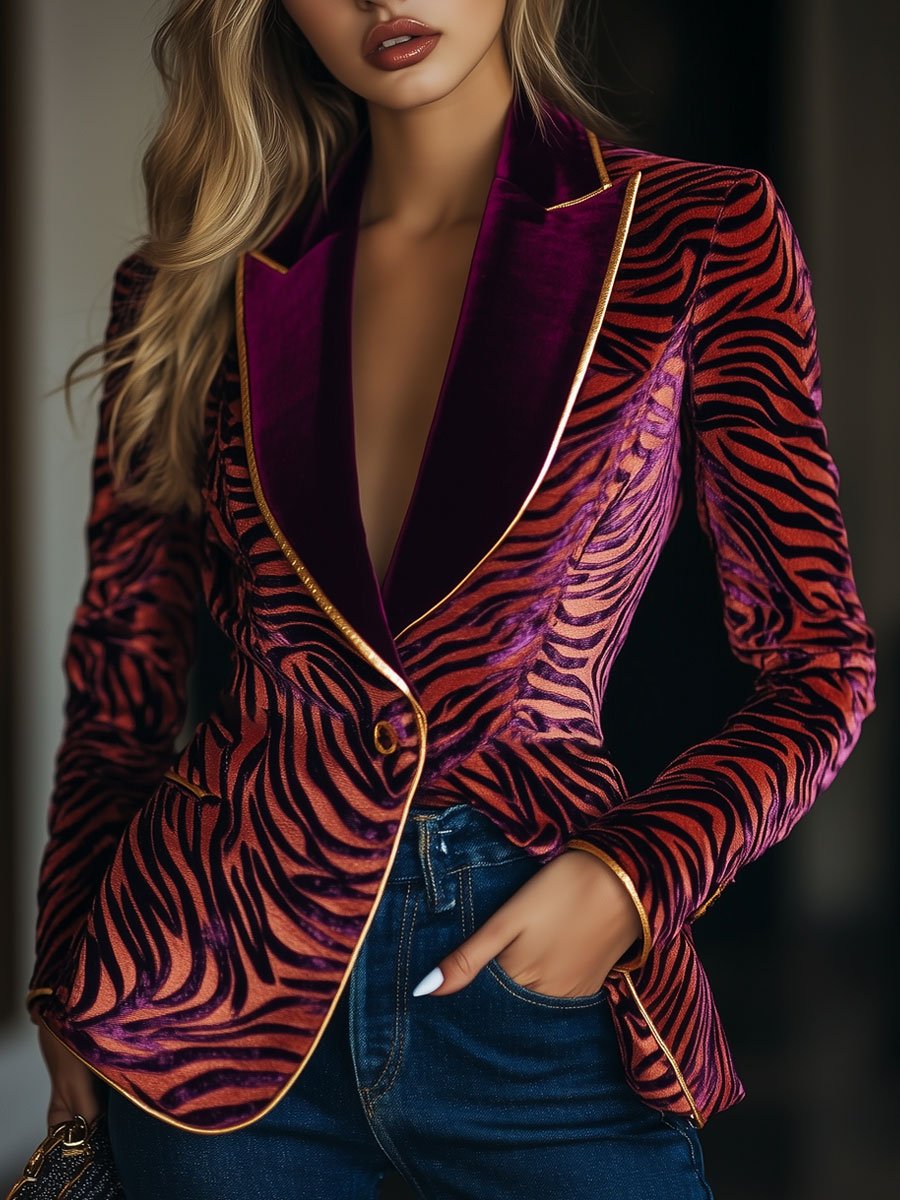 Oversized Blazer with Zebra Print for Women | Loose Fit | Pink