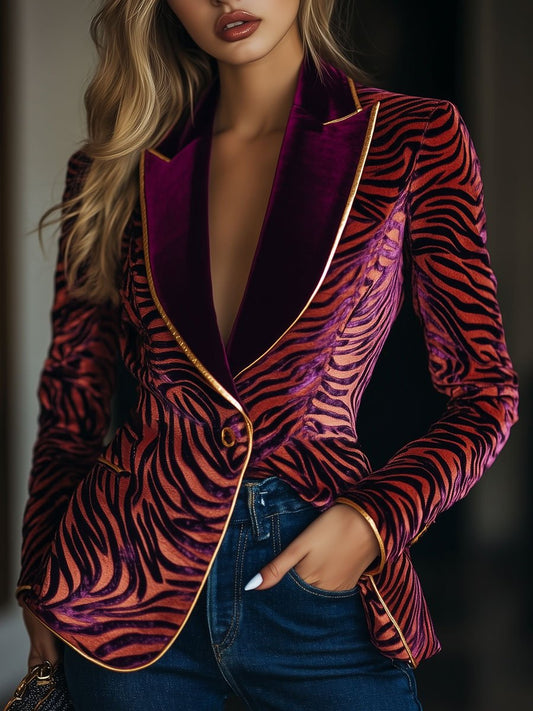 Oversized Blazer with Zebra Print for Women | Loose Fit | Pink