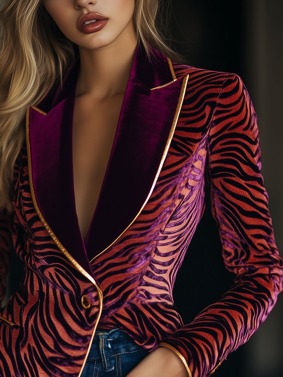 Oversized Blazer with Zebra Print for Women | Loose Fit | Pink1