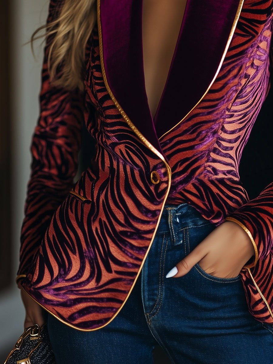 Oversized Blazer with Zebra Print for Women | Loose Fit | Pink2