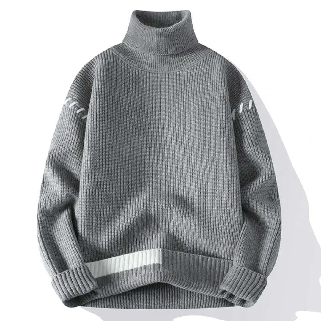 Oversized Knit Sweater for Men & Women with Patchwork Design | Winter | Gray