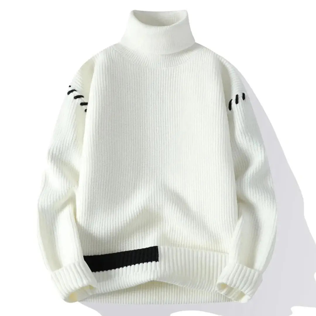 Oversized Knit Sweater for Men & Women with Patchwork Design | Winter | White