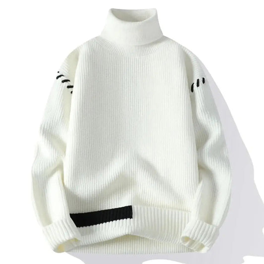 Oversized Knit Sweater for Men & Women with Patchwork Design | Winter | White