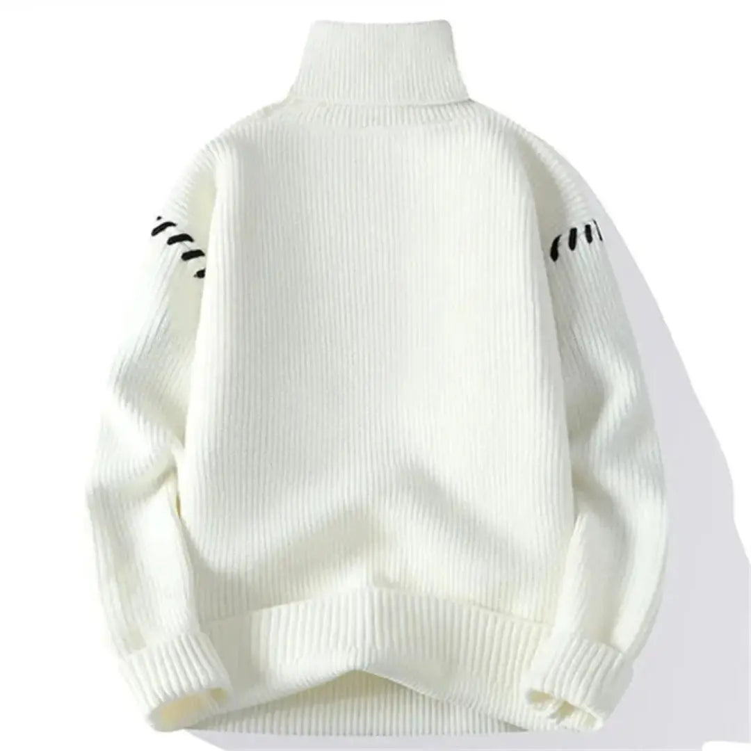 Oversized Knit Sweater for Men & Women with Patchwork Design | Winter | White1