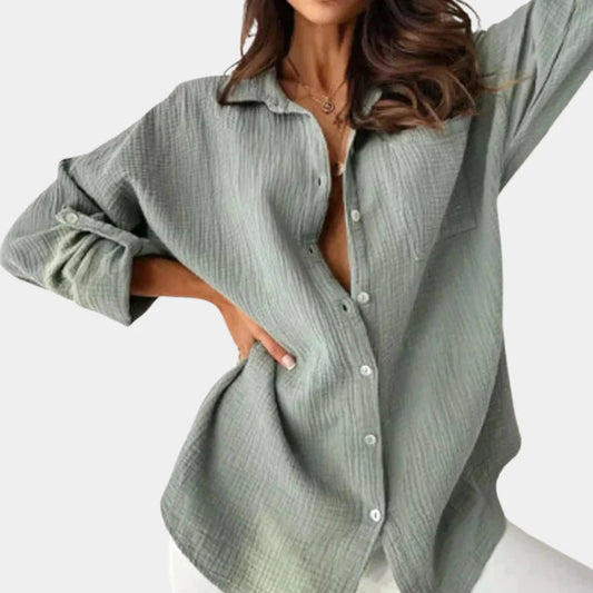 Oversized  Long Sleeve Shirt for Women | Textured Design | Grey