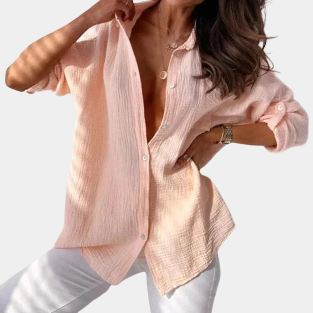 Oversized  Long Sleeve Shirt for Women | Textured Design | Pink