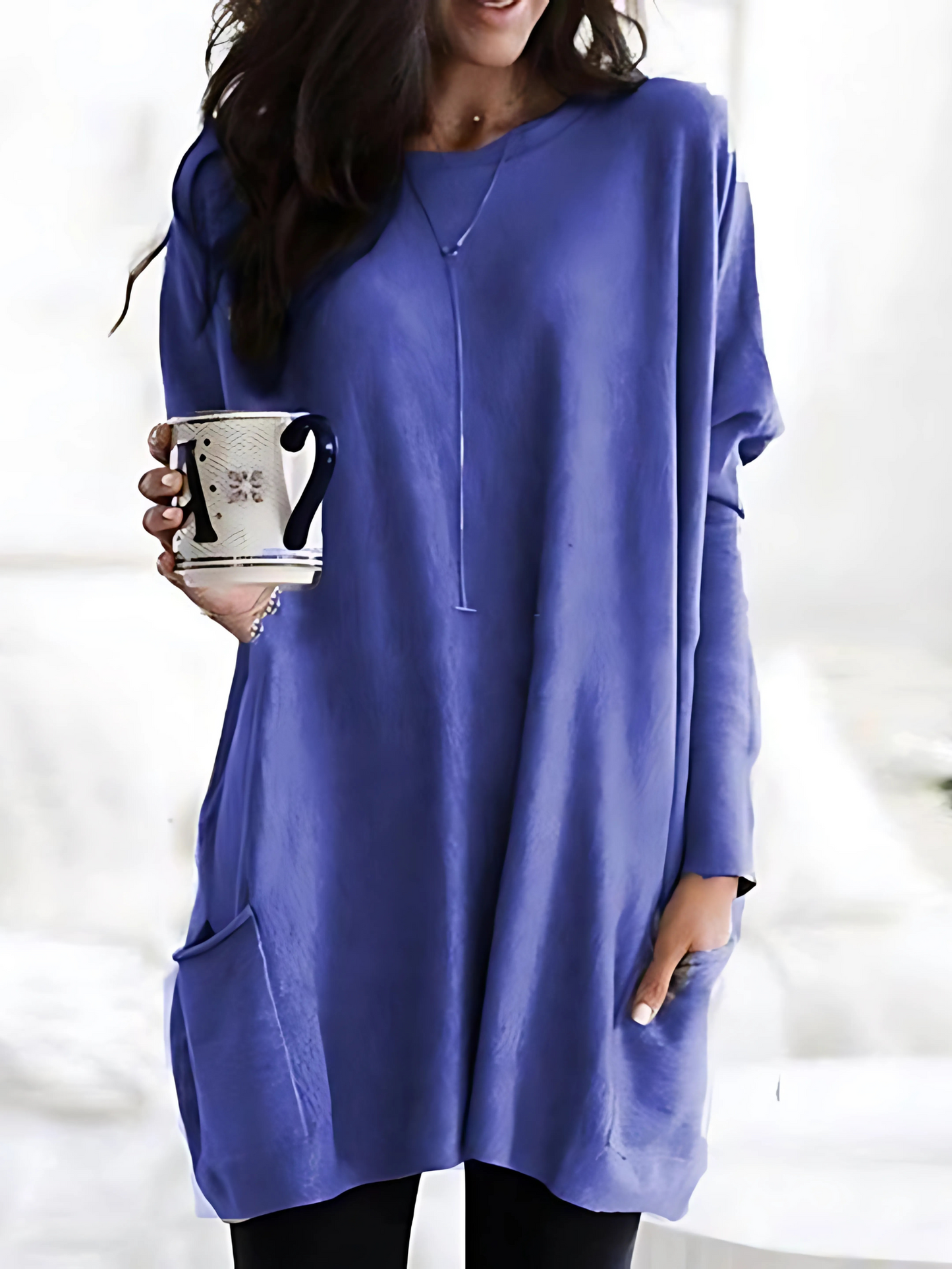 Oversized Pullover for Women | With Pockets | Blue1