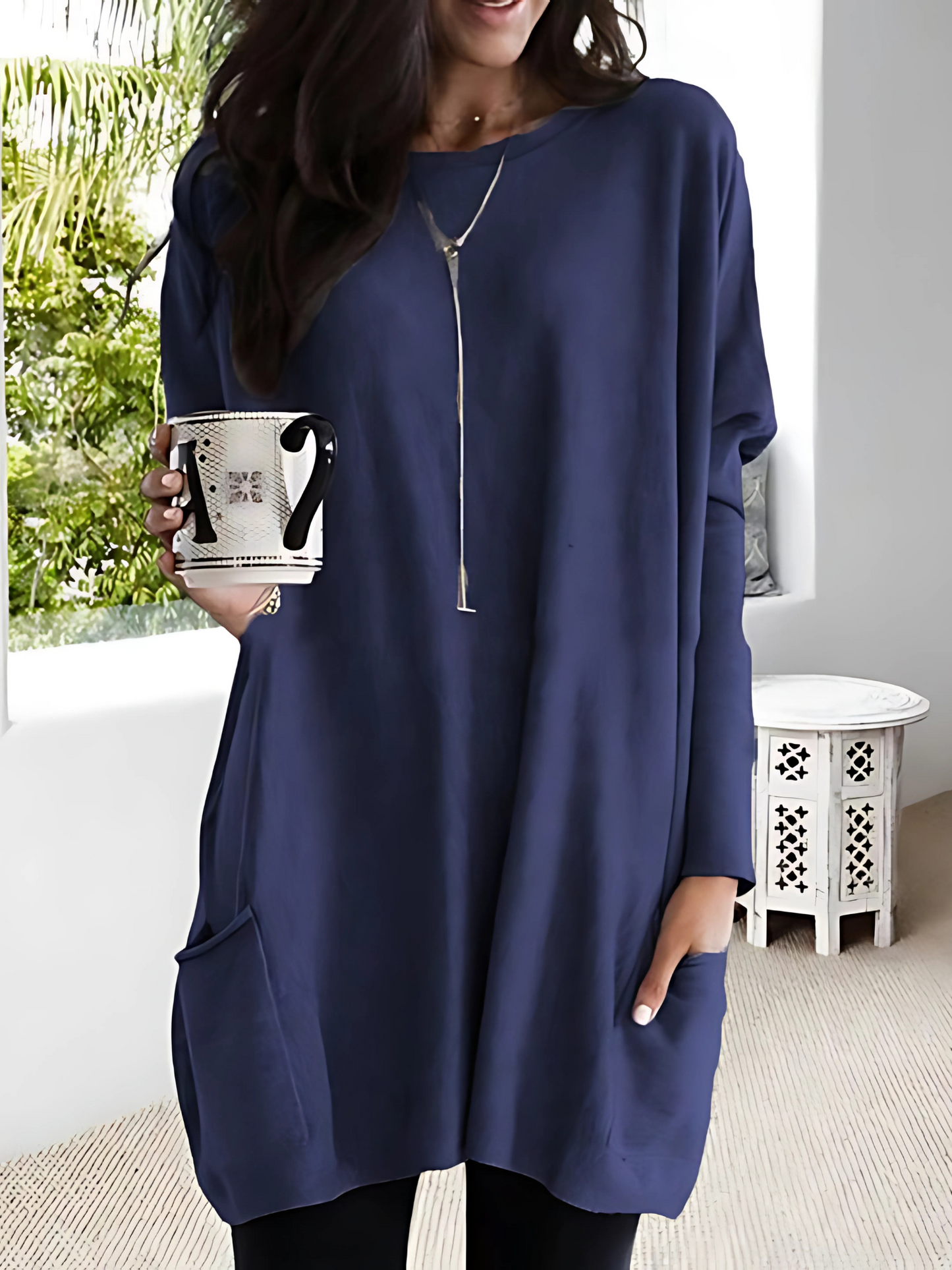 Oversized Pullover for Women | With Pockets | Dark Blue1