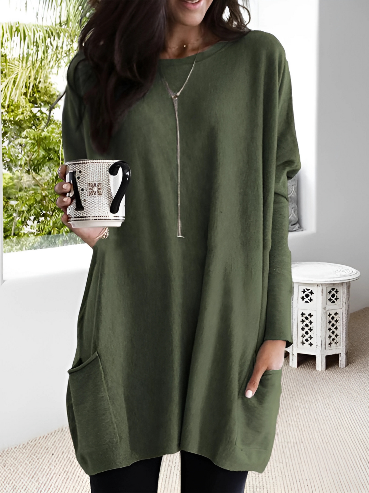 Oversized Pullover for Women | With Pockets | Green1
