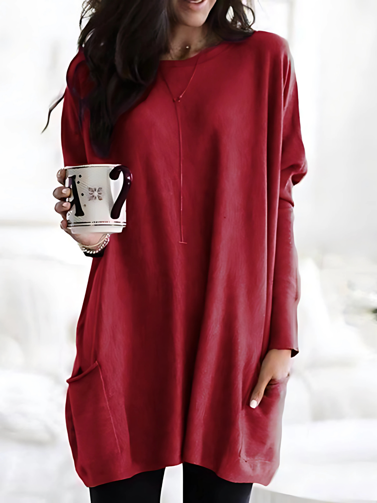 Oversized Pullover for Women | With Pockets | Red1