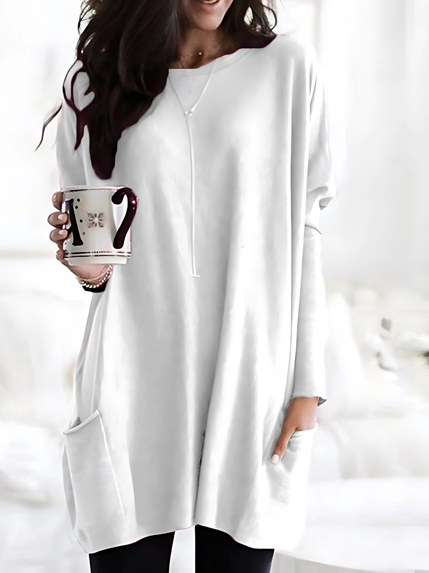 Oversized Pullover for Women | With Pockets | White1