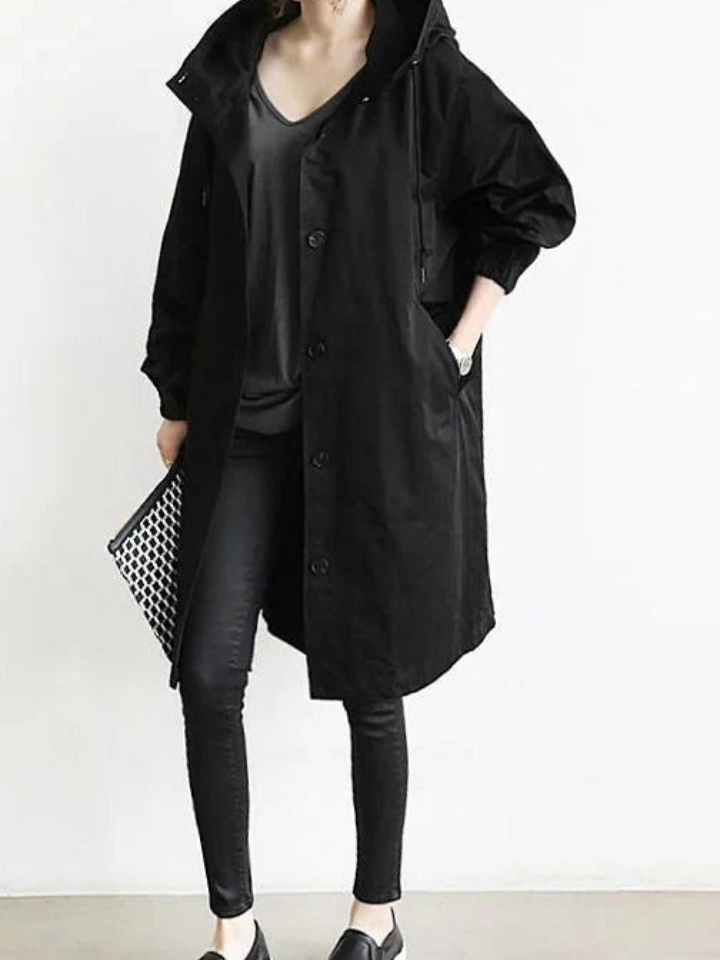 Oversized Raincoat for Women | Water-Resistant | Black