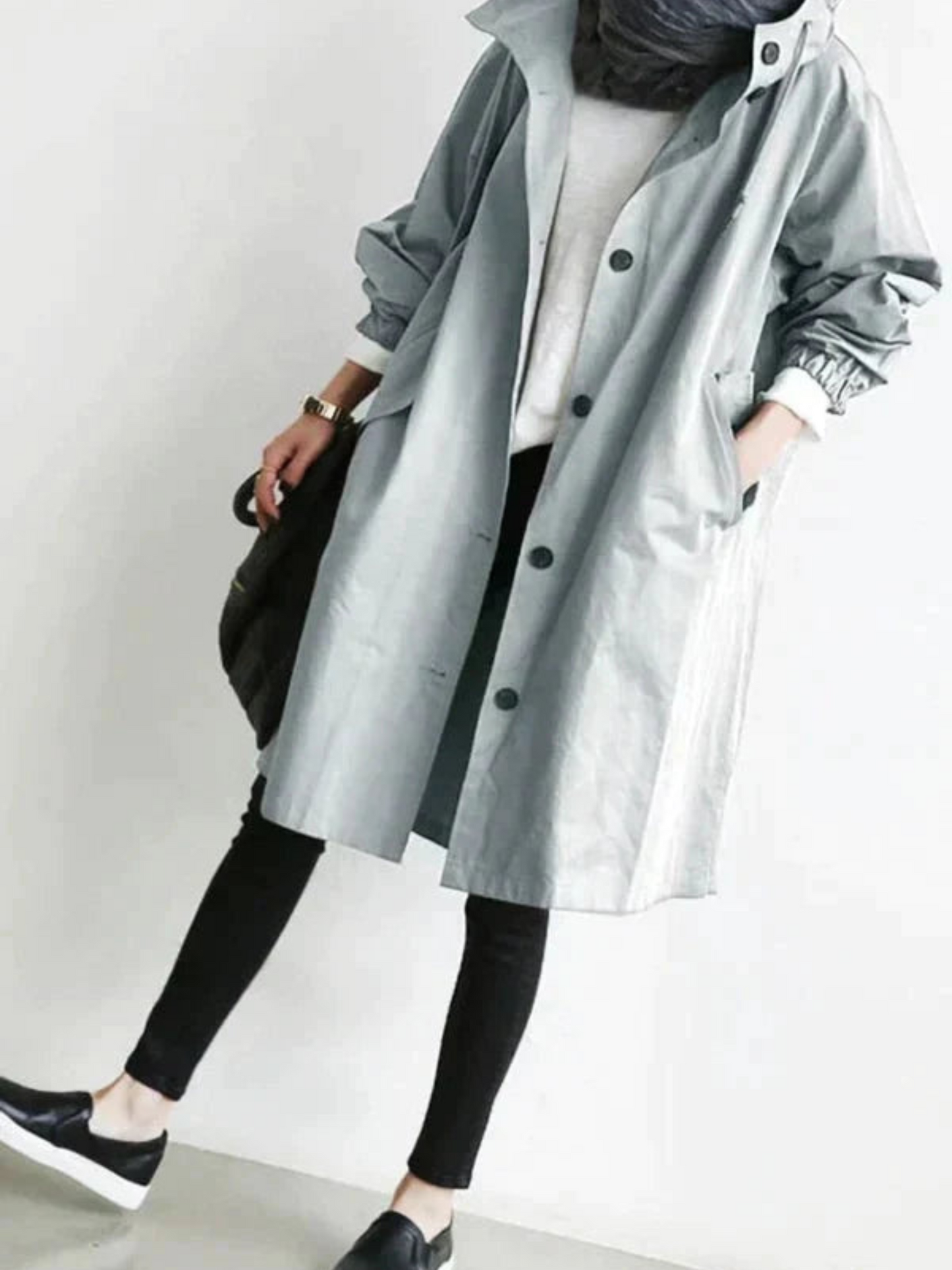 Oversized Raincoat for Women | Water-Resistant | Gray1