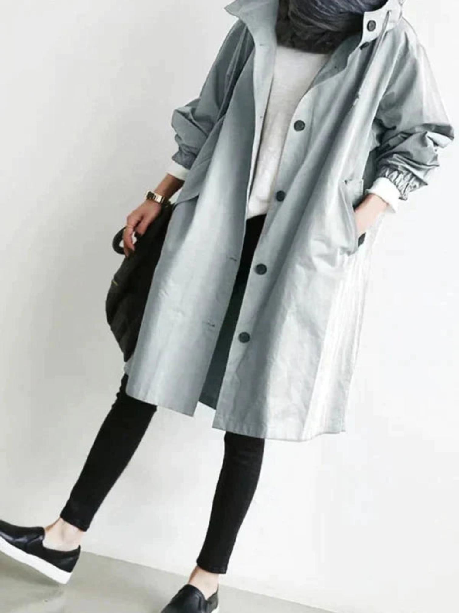 Oversized Raincoat for Women | Water-Resistant | Gray1