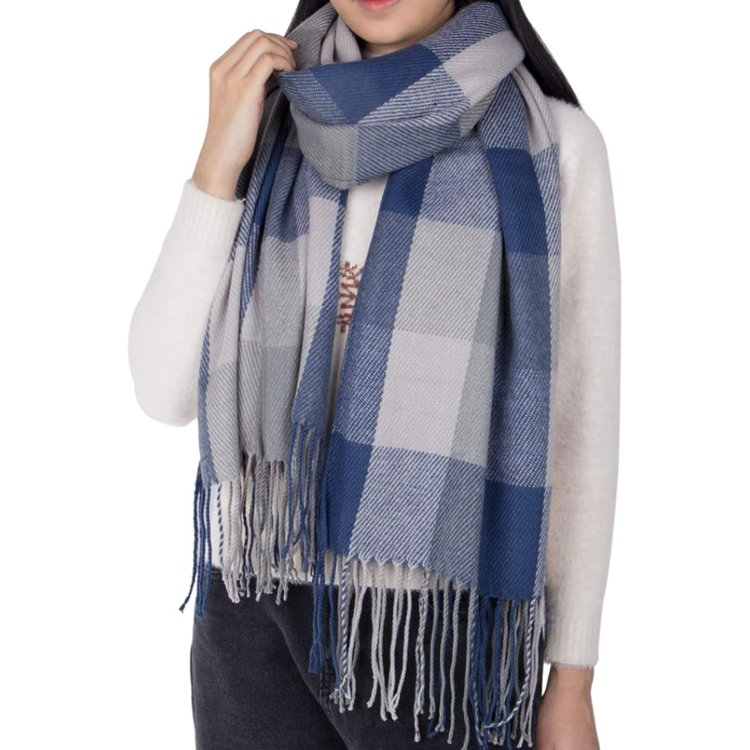 Oversized Scarf for Men & Women | Classic Check Pattern | Blue