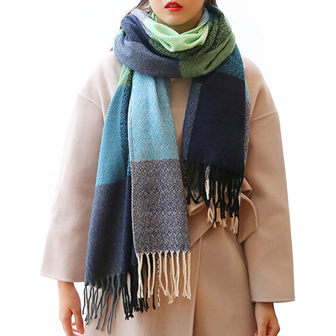 Oversized Scarf for Men & Women | Classic Check Pattern | Green Blue