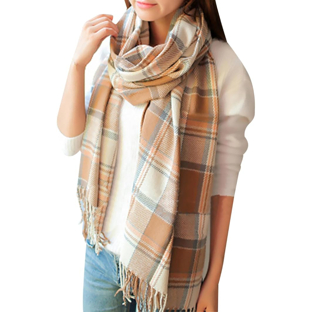 Oversized Scarf for Men & Women | Classic Check Pattern | Light Brown
