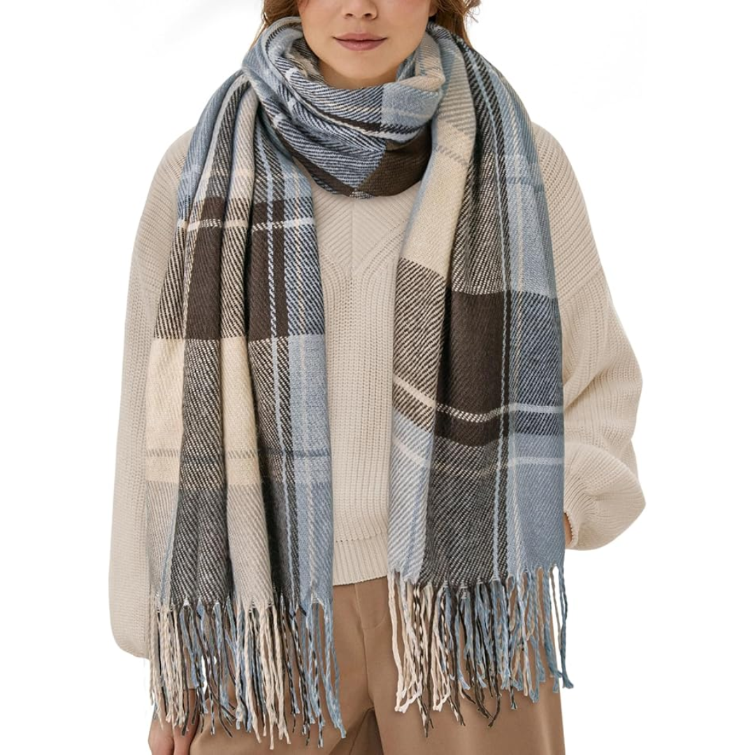 Oversized Scarf for Men & Women | Classic Check Pattern | Light blue