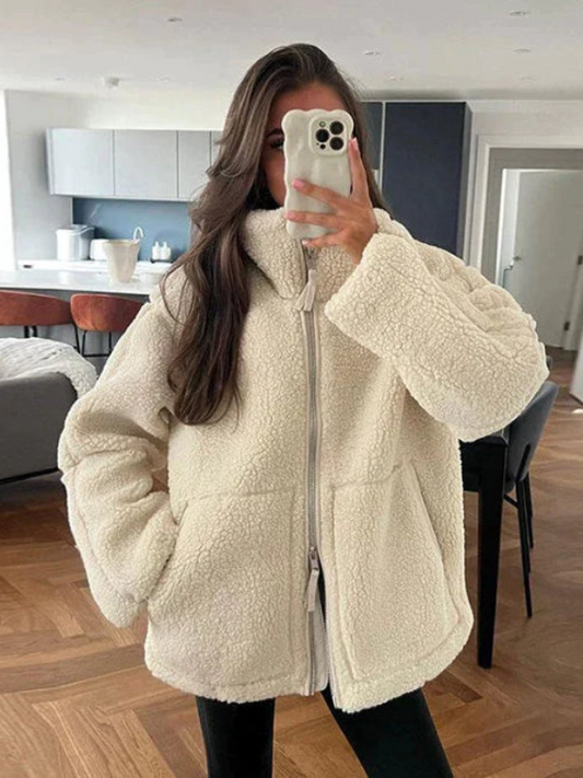 Oversized Sherpa Fleece Jacket for Women | Winter | Beige