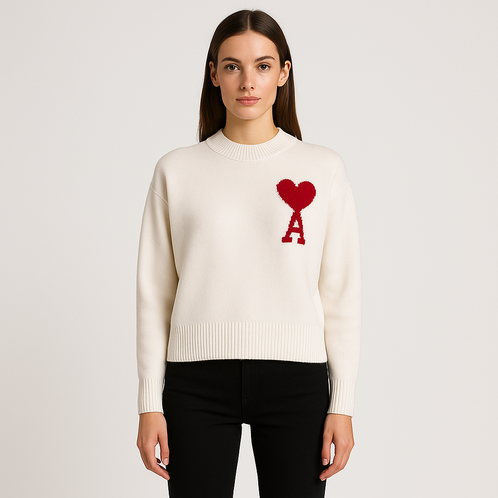 Oversized Sweater For Women | Ace of Hearts Design | White1
