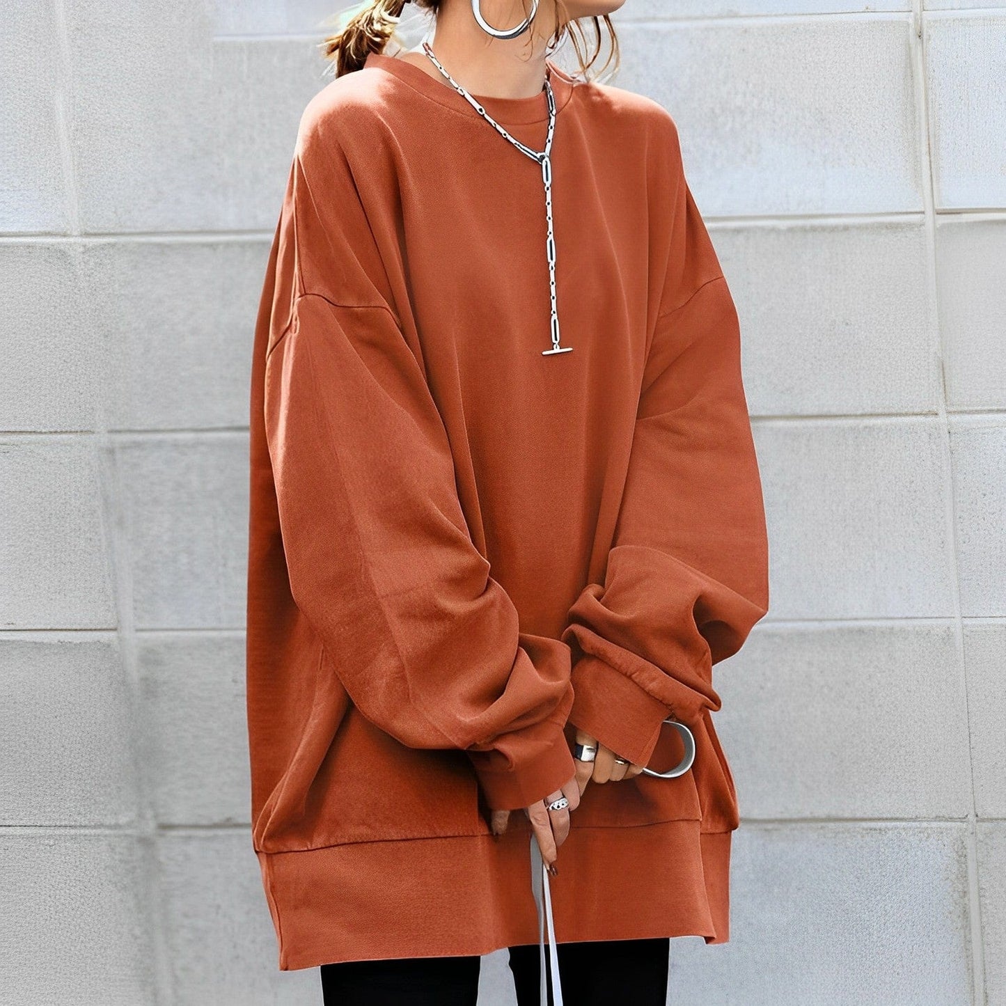 Oversized Sweater for Women | Textured Fabric | Orange
