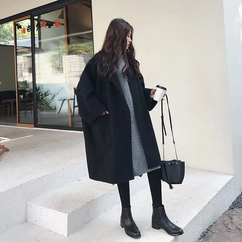 Oversized Trench Coat for Women | Wool Blend | Black
