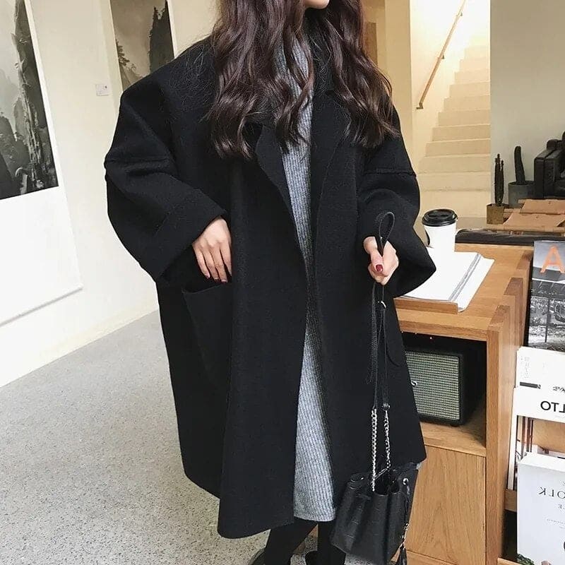 Oversized Trench Coat for Women | Wool Blend | Black1
