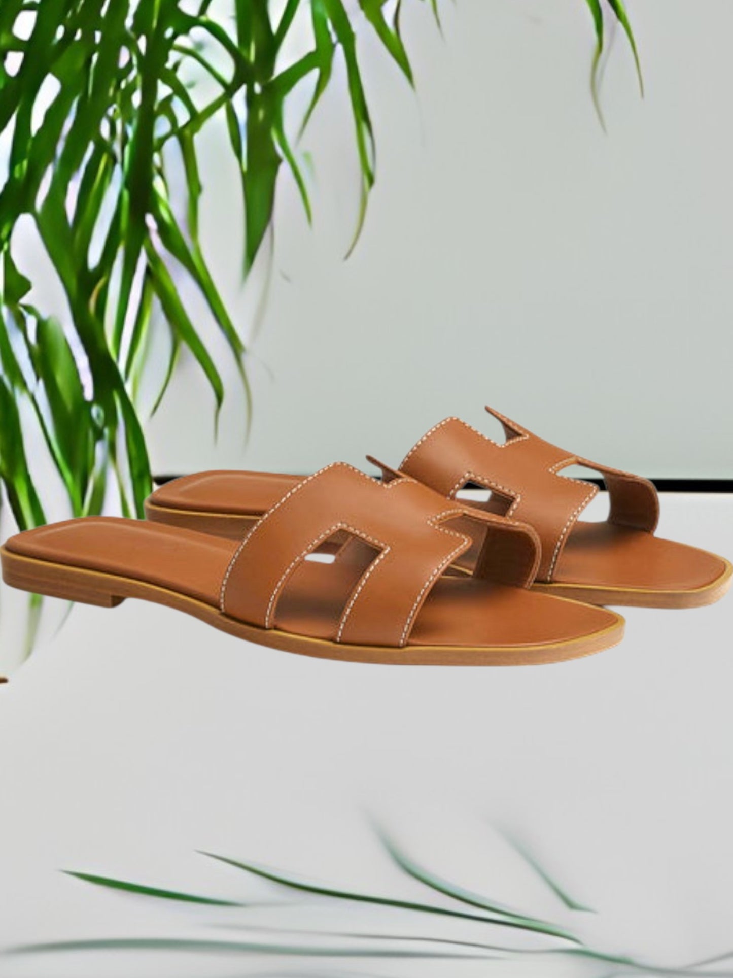 PU Leather Flat Slippers with Ergonomic Footbed and Durable Anti-Slip Sole| Brown