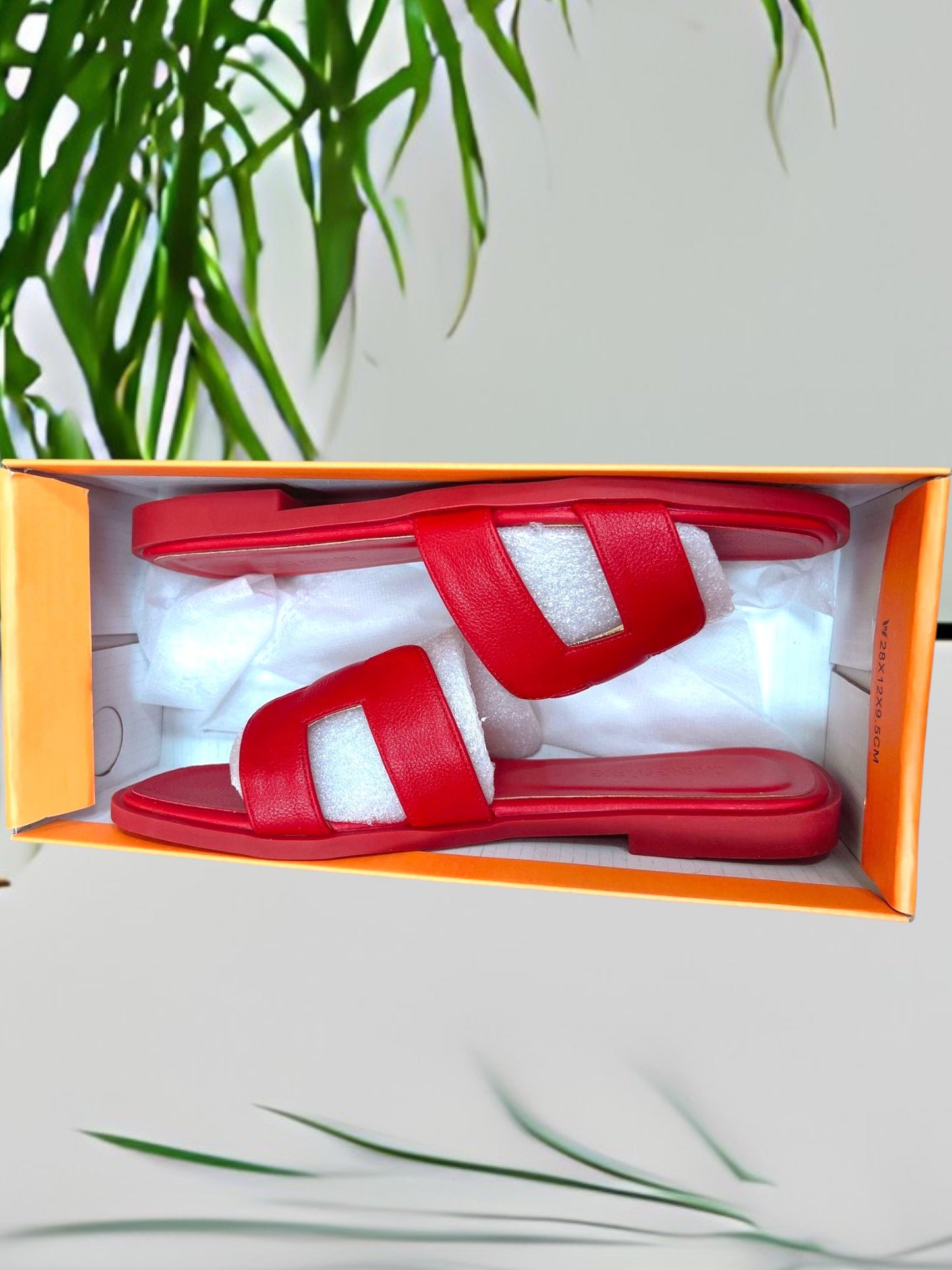 PU Leather Flat Slippers with Ergonomic Footbed and Durable Anti-Slip Sole| Red