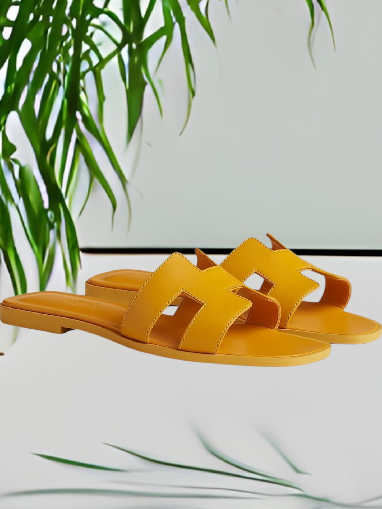PU Leather Flat Slippers with Ergonomic Footbed and Durable Anti-Slip Sole| Yellow