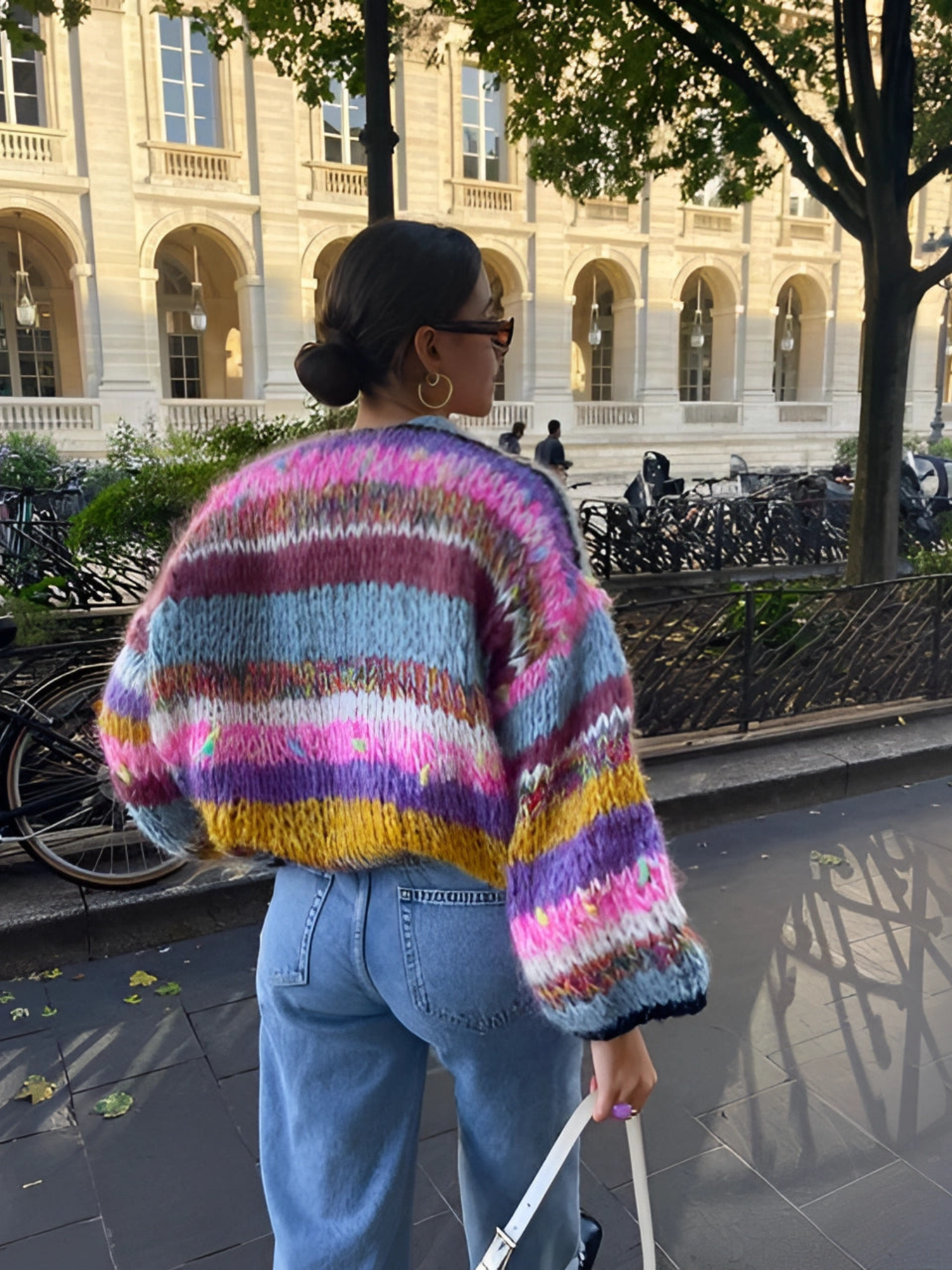 Patchwork Cardigan for Women | Long Puff Sleeves | Purple
