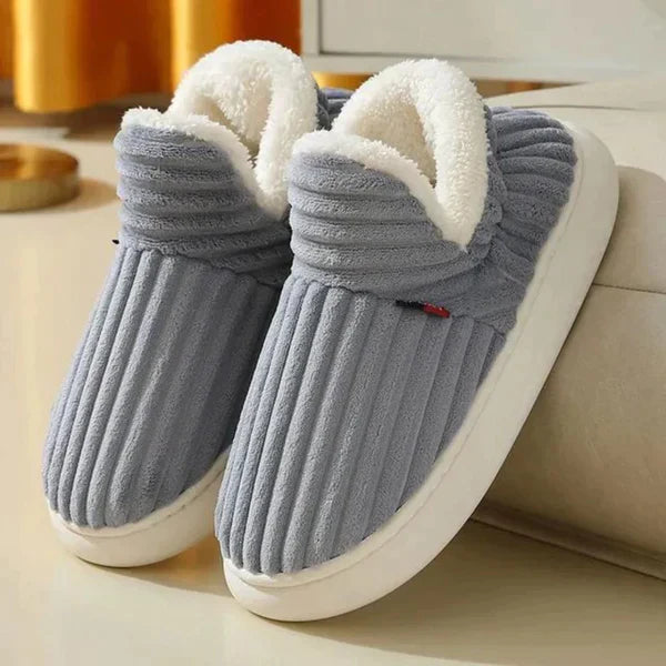 Plush Slippers for Men & Women | Non-Slip Sole | Light Gray