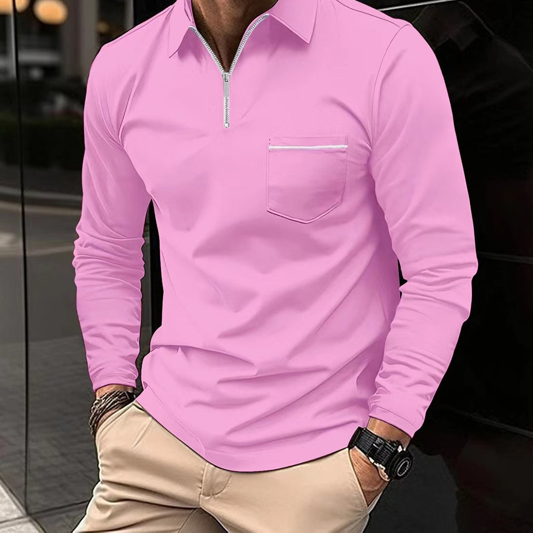 Polo Shirt for Men, Zipper Closure | Breathable | Pink