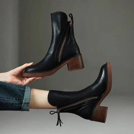 Premium Leather Ankle Boots for Women | Durable Design | Black