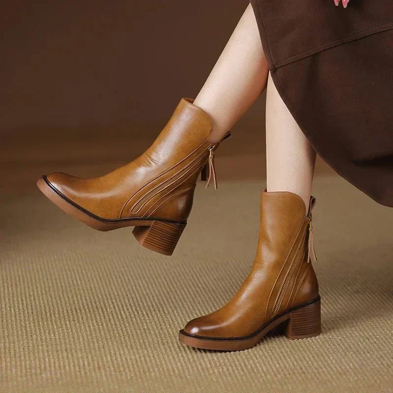 Premium Leather Ankle Boots for Women | Durable Design | Brown