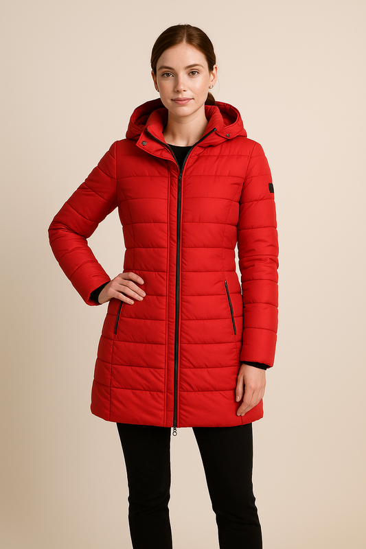 Puffer Jacket for Women Water-Resistant Long Quilted Design | Winter | Red