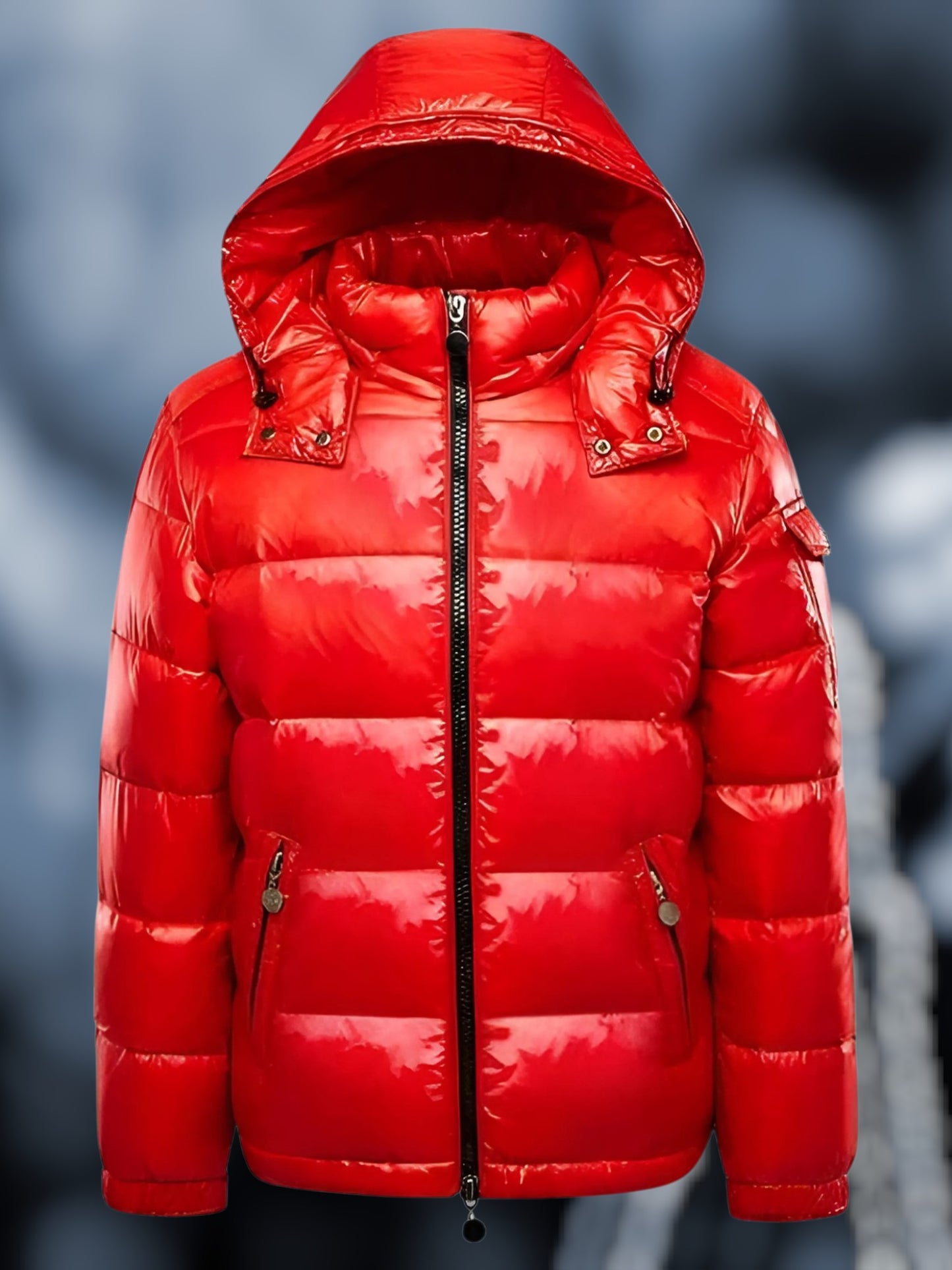Puffer Jacket with Hood | Front Zipper | Red