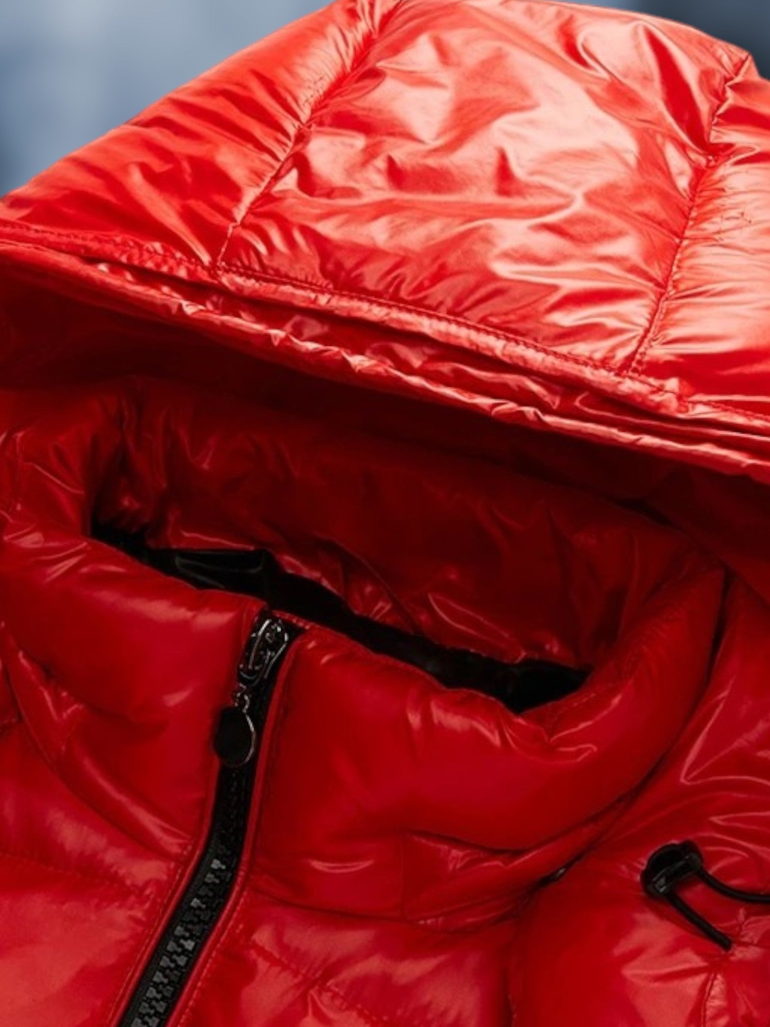 Puffer Jacket with Hood | Front Zipper | Red1