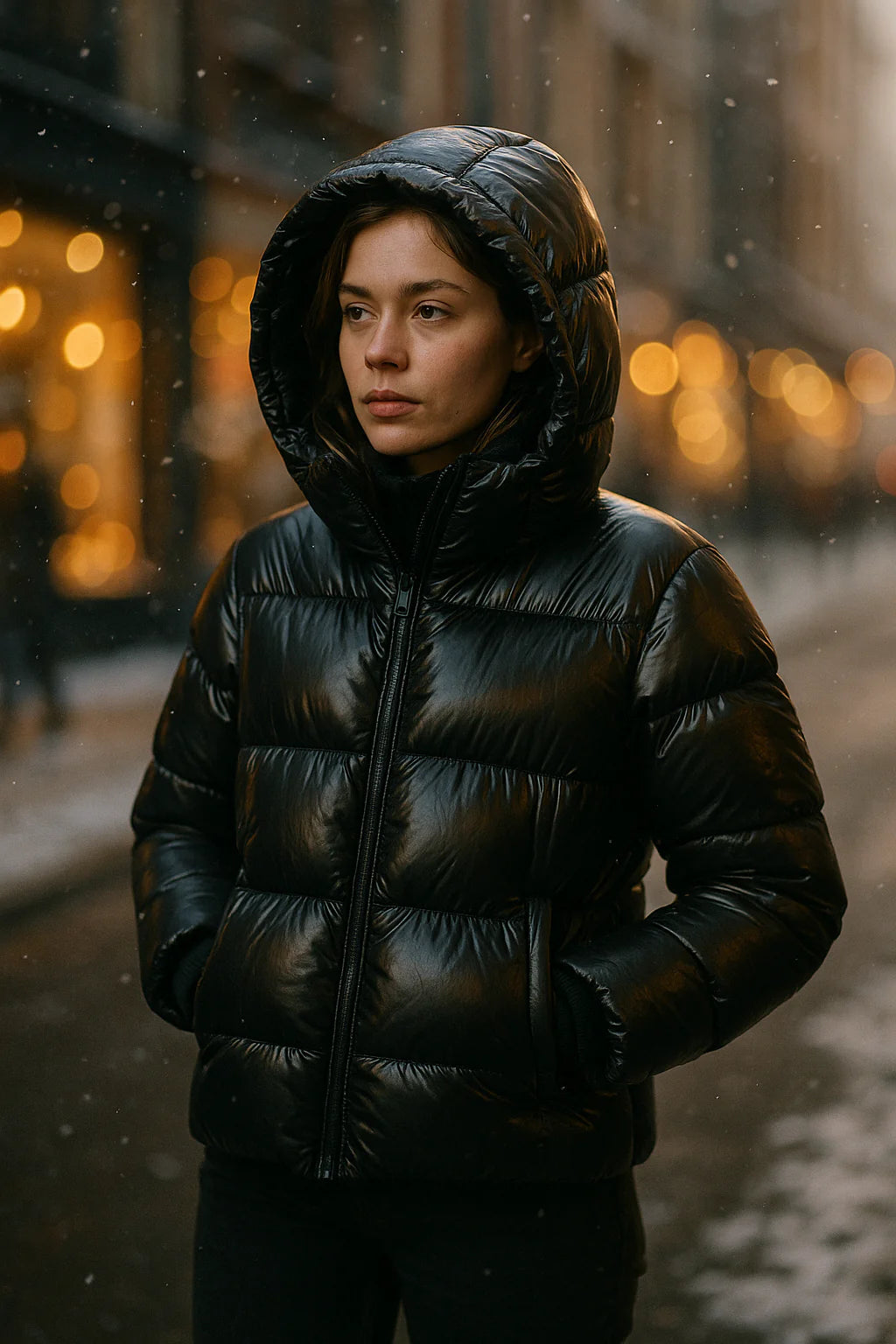 Quilted Jacket for Women | Oversized Hood, Glossy Finish | Winter 1