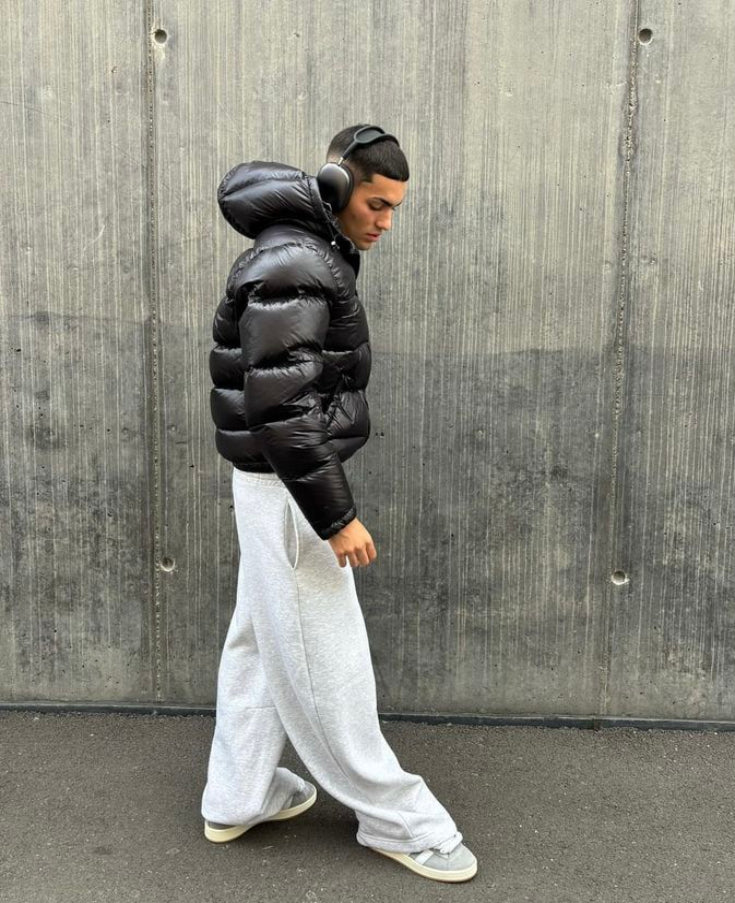 Quilted Winter Jacket for Men | Hooded, Sherpa Lined | Black